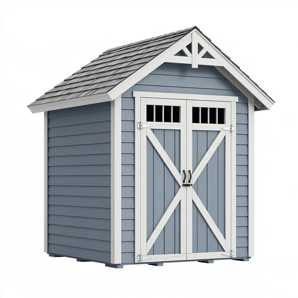 Gartengerätehaus 150 x 100 x 190 cm aus Kunststoff Blau Weiß mit Doppeltür im Landhausstil