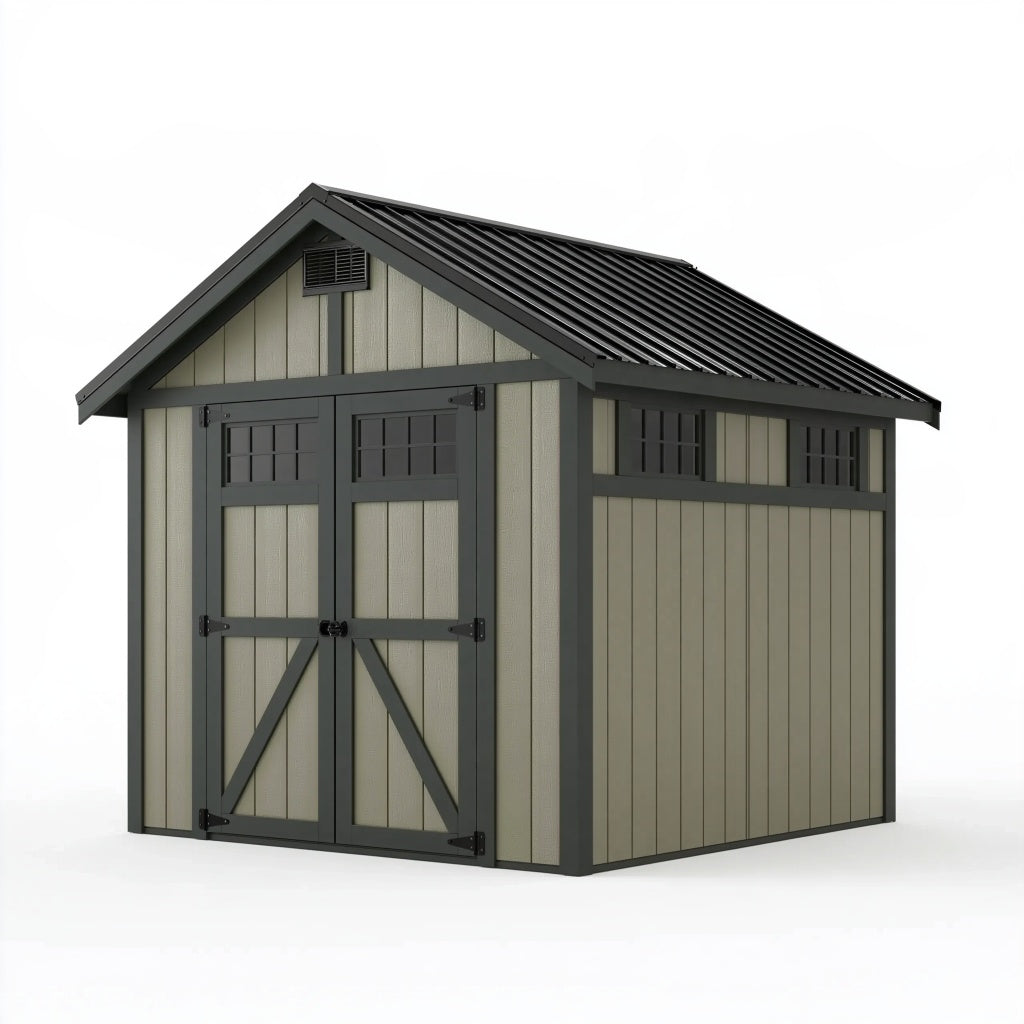 Gartenhaus 213 x 192 x 210 cm Kunststoff Grau Anthrazit mit Satteldach und Doppeltür
