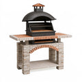 Gartengrill 180 x 90 x 210 cm aus Stein und Metall schwarz beige terrakotta mit Grillhaube