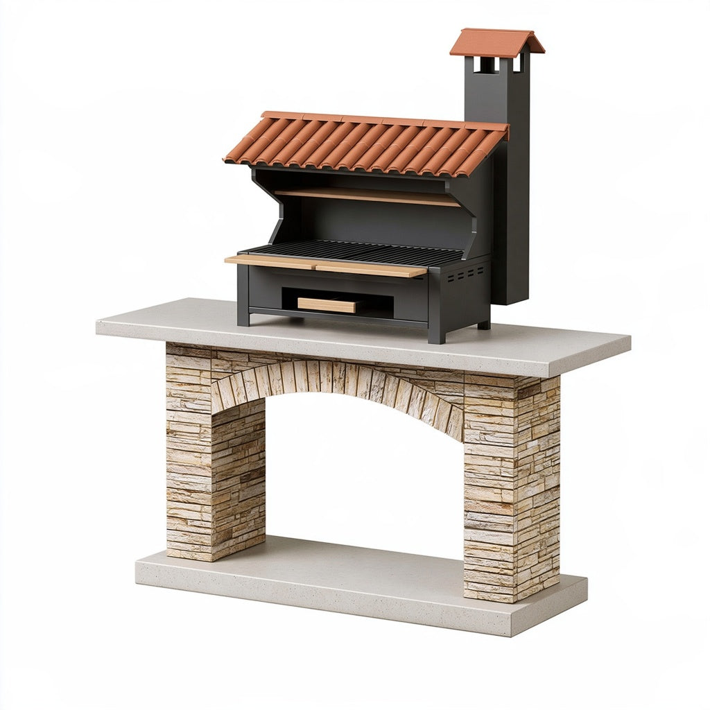 Grillkamin 120 x 70 x 190 cm aus Stahl in Schwarz Terrakotta für den Außenbereich