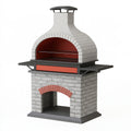 Gartenkamin 120 x 80 x 210 cm in Grau Schwarz Rot aus Stein und Metall mit Grillfunktion