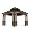 Gartenpavillon 300 x 300 x 300 cm Metall Braun-Beige mit Vorhängen