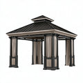 Gartenpavillon 300 x 300 x 320 cm Metall Schwarz-Beige mit Vorhängen