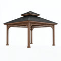 Pavillon 400 x 300 cm Holzoptik mit Metall-Doppeldach für Garten