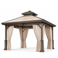 Gartenpavillon 300 x 300 x 300 cm Metall Polyester Dunkelbraun Beige mit Seitengardinen klassisch