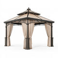 Pavillon 300 x 300 x 300 cm aus Metall und Textil in Schwarz Beige mit Vorhängen