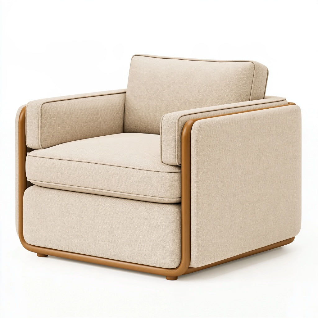 Sessel 100 x 90 x 78 cm mit Stoffbezug in Beige und Holzgestell - gepolstert