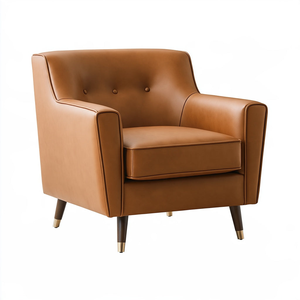 Sessel 82 x 78 x 86 cm in Cognacbraun mit Kunstlederbezug im Mid-Century-Stil