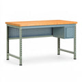 Werkbank 150 x 75 x 90 cm mit Holzplatte und Stahlgestell in Naturgrau mit Schublade