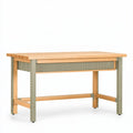 Werkbank 120 x 60 x 75 cm aus Holz und Metall in Naturgrün höhenverstellbar