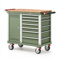 Werkzeugwagen 100 x 50 x 95 cm aus Stahl Grün mit Holzarbeitsplatte fahrbar