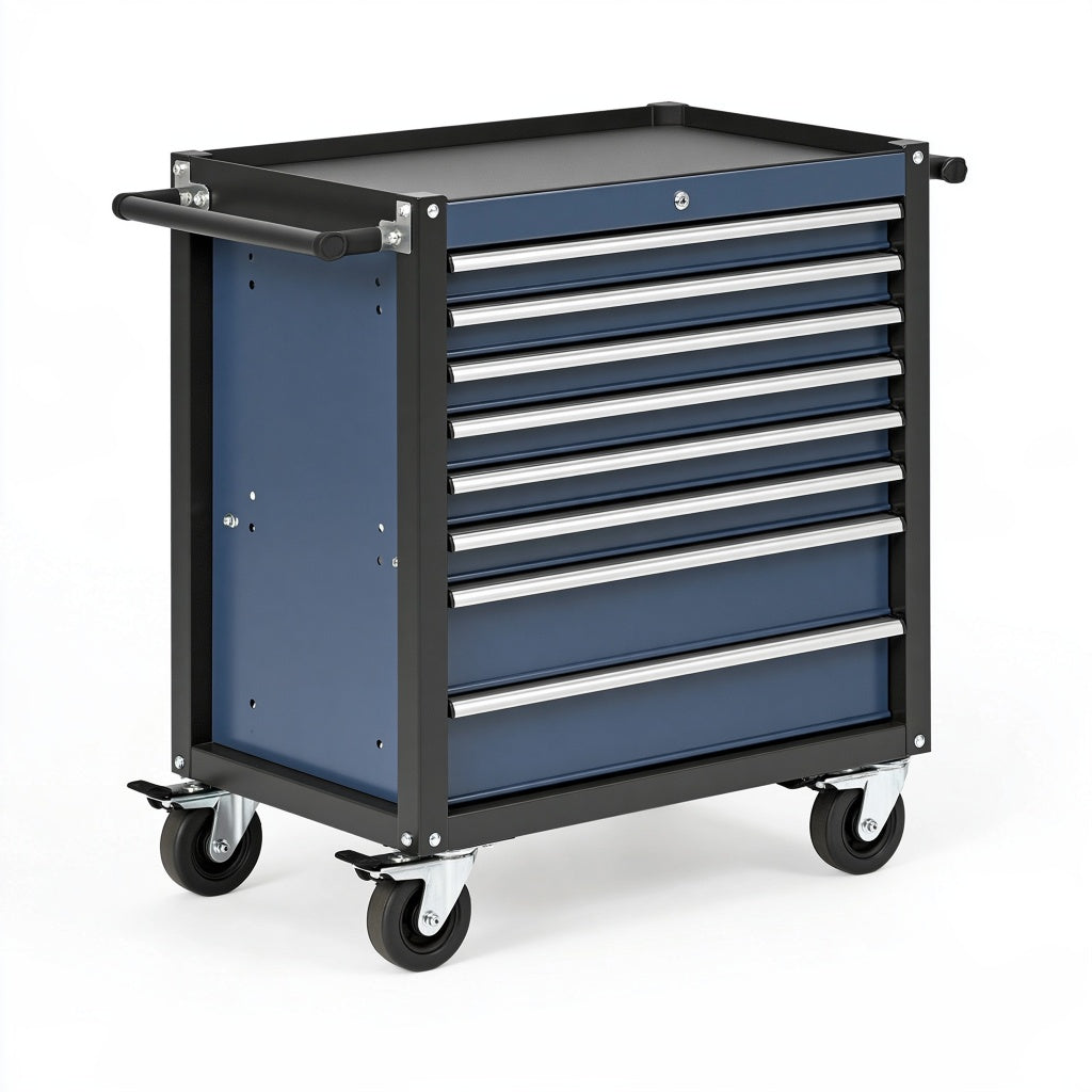 Werkzeugwagen 78 x 46 x 96 cm Stahl Blau Schwarz mit 7 Schubladen für die Werkstatt