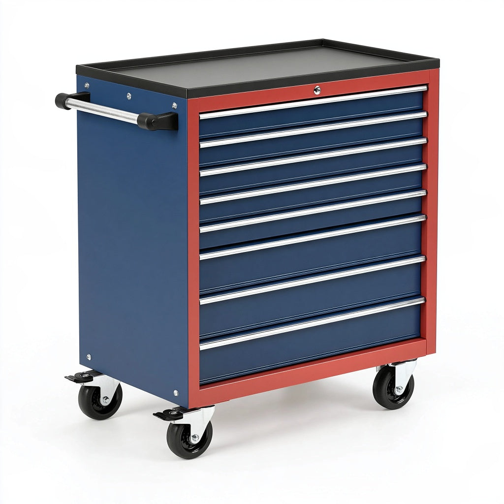 Werkzeugwagen 72 x 46 x 97 cm aus Stahl Blau Rot mit 9 Schubladen und Rollen