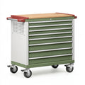 Werkzeugwagen 85 x 46 x 97 cm aus Metall Grün mit Holzarbeitsplatte und 7 Schubladen