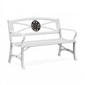 Gartenbank 122 x 60 x 88 cm aus Metall Weiß mit floralem Rückendekor