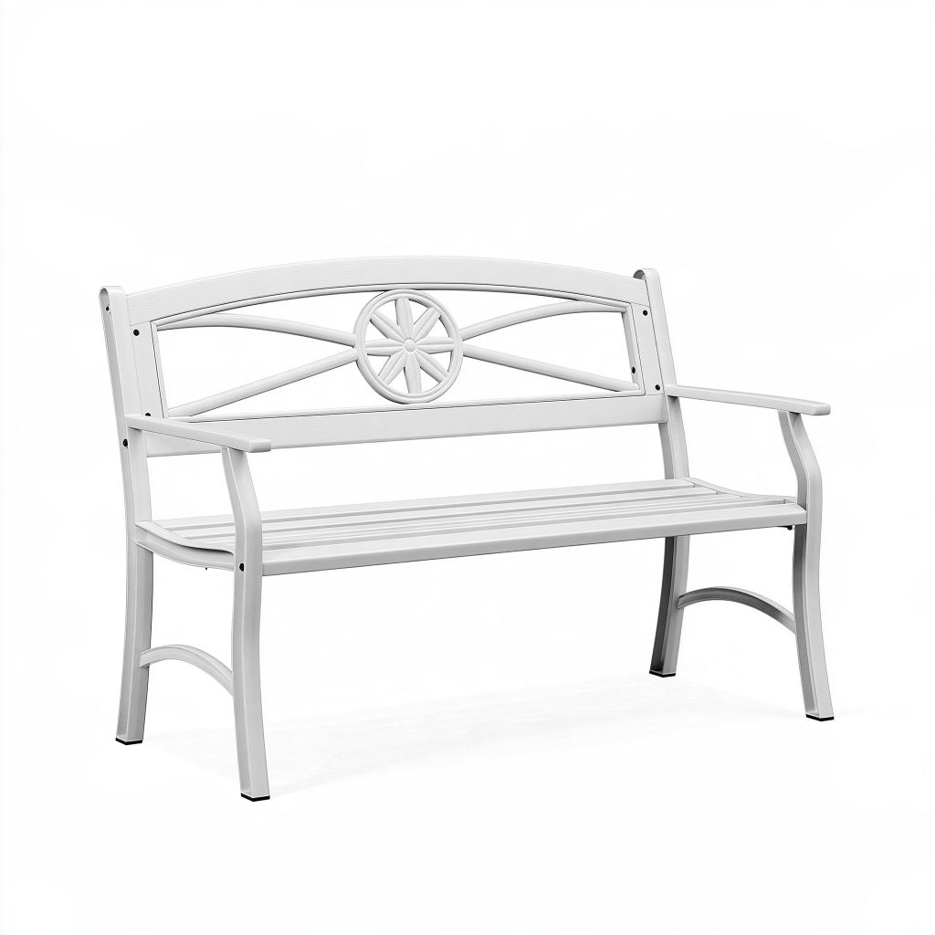 Gartenbank 123 x 64 x 88 cm aus Metall Weiß mit Rückenlehne im klassischen Stil